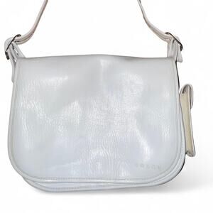 Vintage White Leather Crossbody Messenger Bag Minimal Y2K